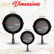 Cast Iron Skillet Cookware 3-Piece Set Chef Quality Pre-Seasoned Pan 10" 8" 6" Pans V324-TSD-FRPANSET