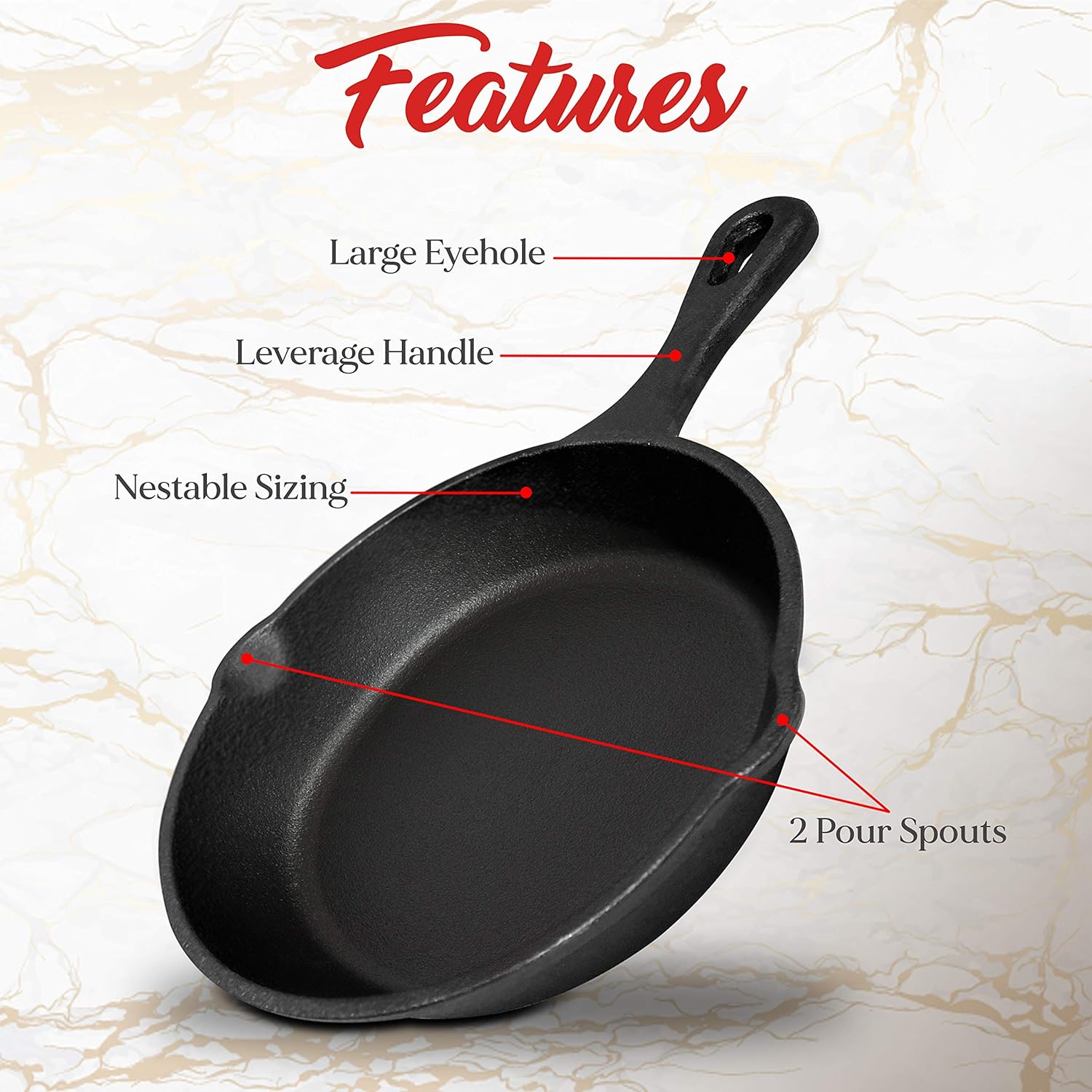 Cast Iron Skillet Cookware 3-Piece Set Chef Quality Pre-Seasoned Pan 10" 8" 6" Pans V324-TSD-FRPANSET