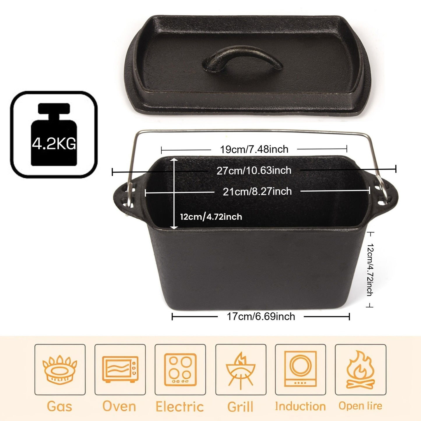Cast Iron Bread Pan with Lid Non-Stick, Durable Loaf Pan for Perfect Baking V324-TSD-SINBREPOT