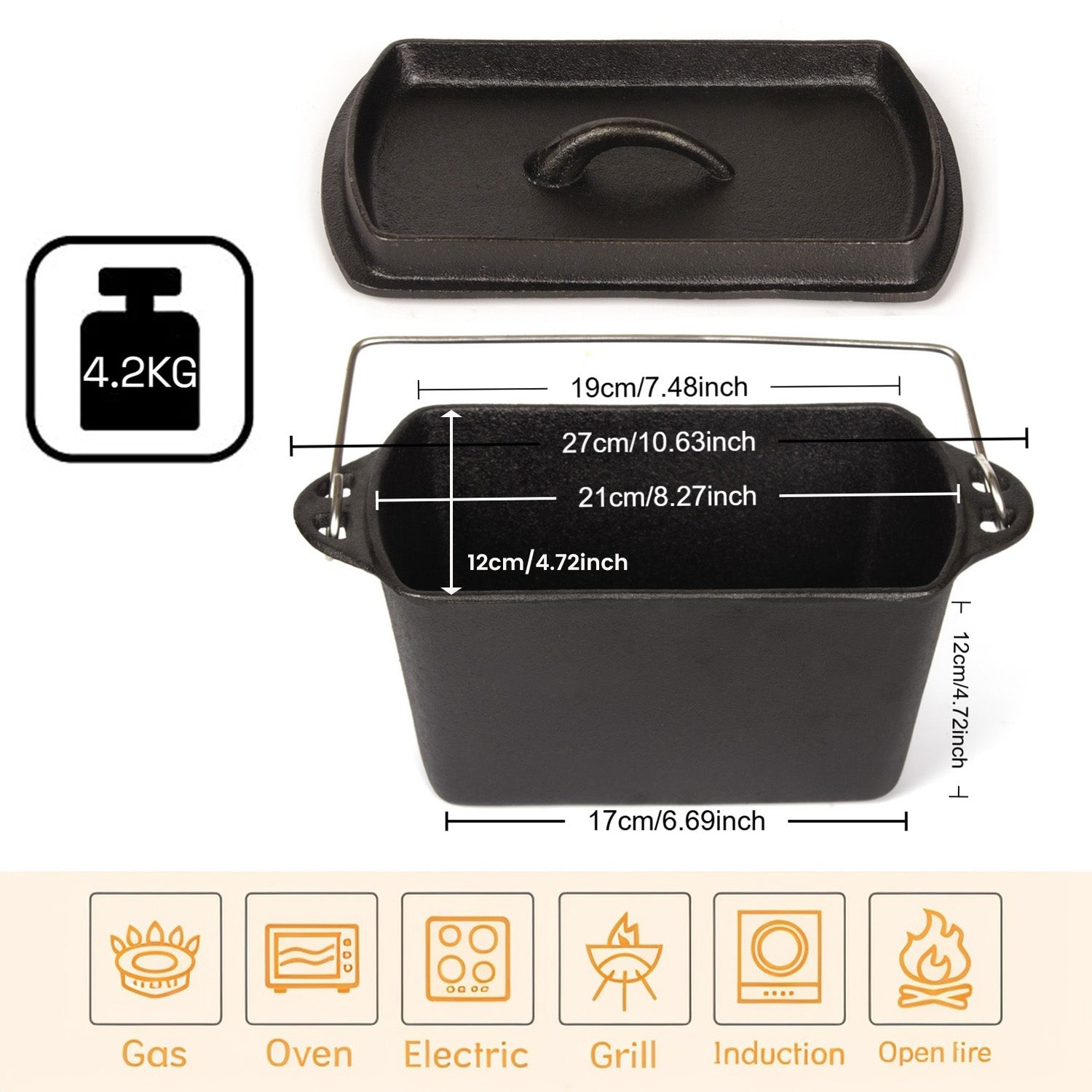 Cast Iron Bread Pan with Lid Non-Stick, Durable Loaf Pan for Perfect Baking V324-TSD-SINBREPOT