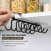 Under Cabinet Mug Holder 12 Hooks No Drill Cup Rack Organizer for Kitchen Storage Black V324-TYWJKITRACK12HK-BK