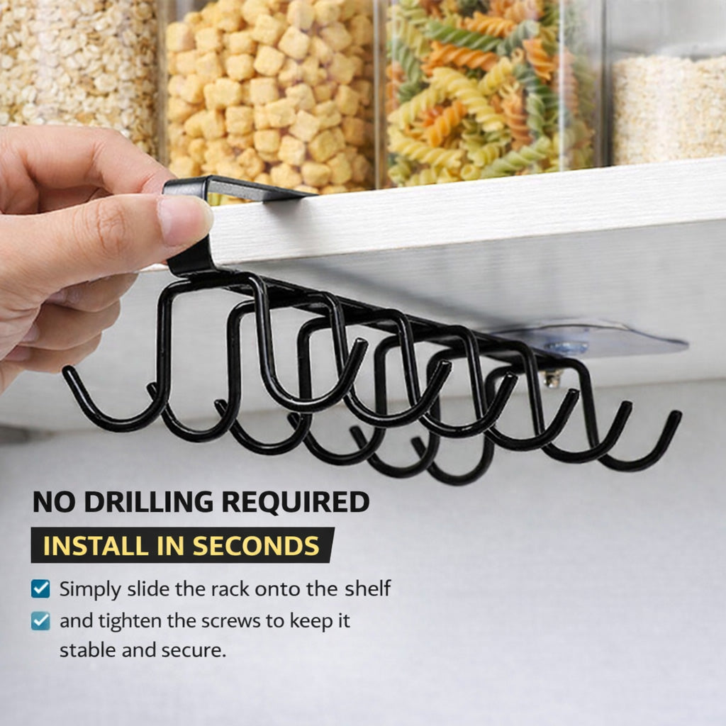 Under Cabinet Mug Holder 12 Hooks No Drill Cup Rack Organizer for Kitchen Storage Black V324-TYWJKITRACK12HK-BK