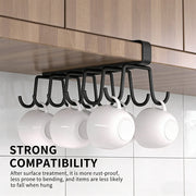 Under Cabinet Mug Holder 12 Hooks No Drill Cup Rack Organizer for Kitchen Storage Black V324-TYWJKITRACK12HK-BK
