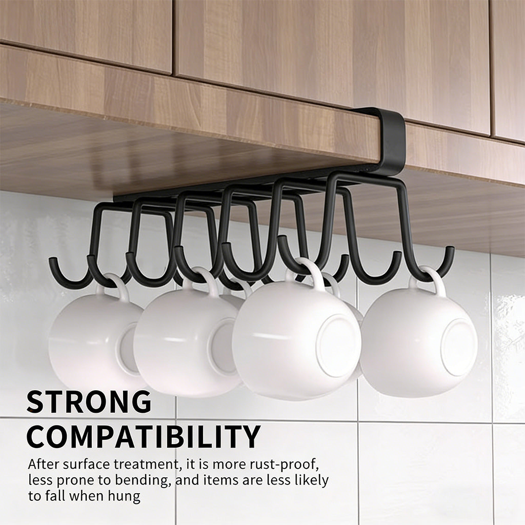 Under Cabinet Mug Holder 12 Hooks No Drill Cup Rack Organizer for Kitchen Storage Black V324-TYWJKITRACK12HK-BK