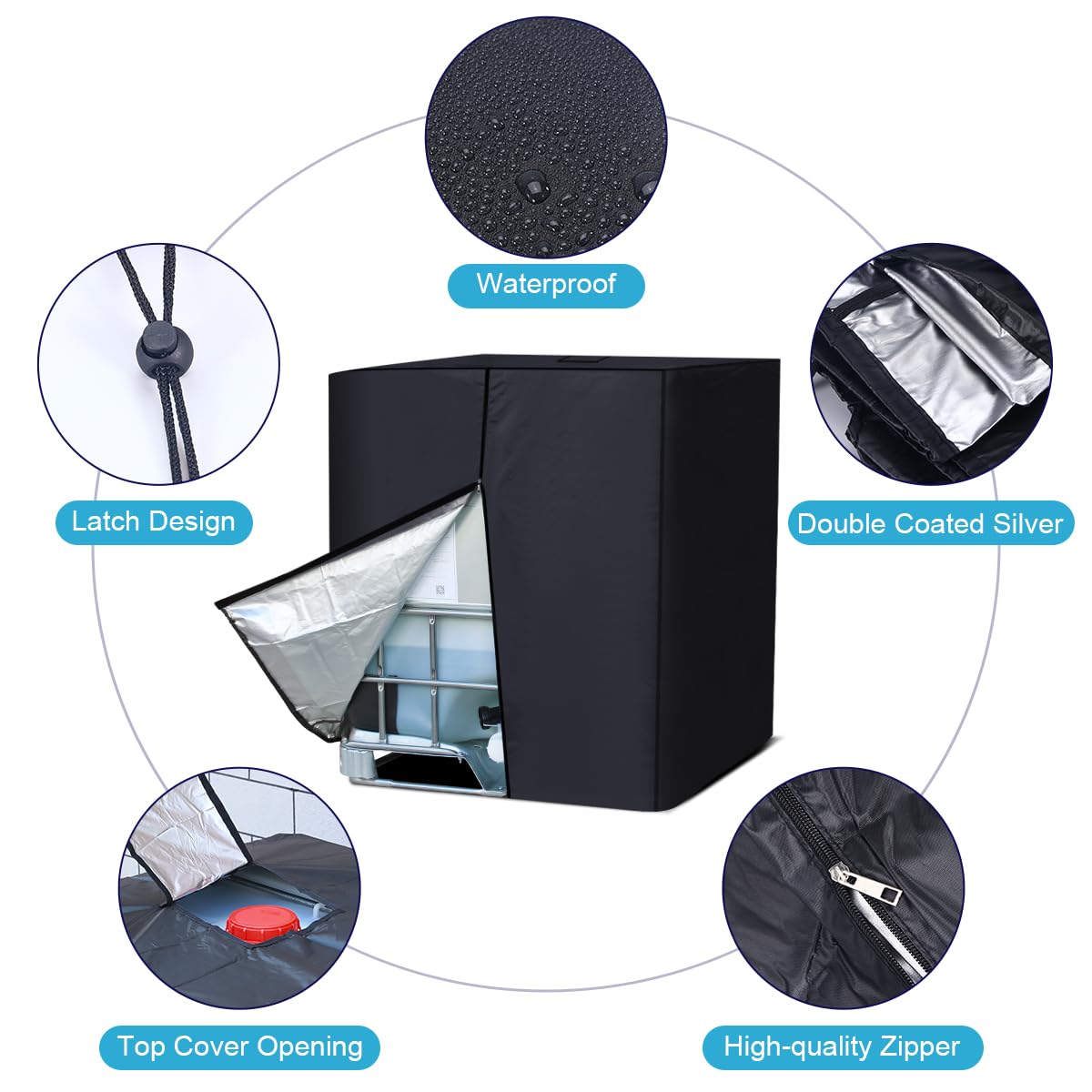 1000L 275 Gallon 420D IBC Tote Water Tank Cover Sunshade Waterproof Protective Cover IBC Tote Covers V324-WATERTCOVER-1000L
