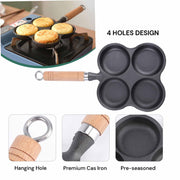 4 Cup Cast Iron Egg Frying Pan Divided Egg Skillet Pan Fried Egg Pan Cooker Pancake Egg Fryer V324-WD-EGGFRYPAN4P