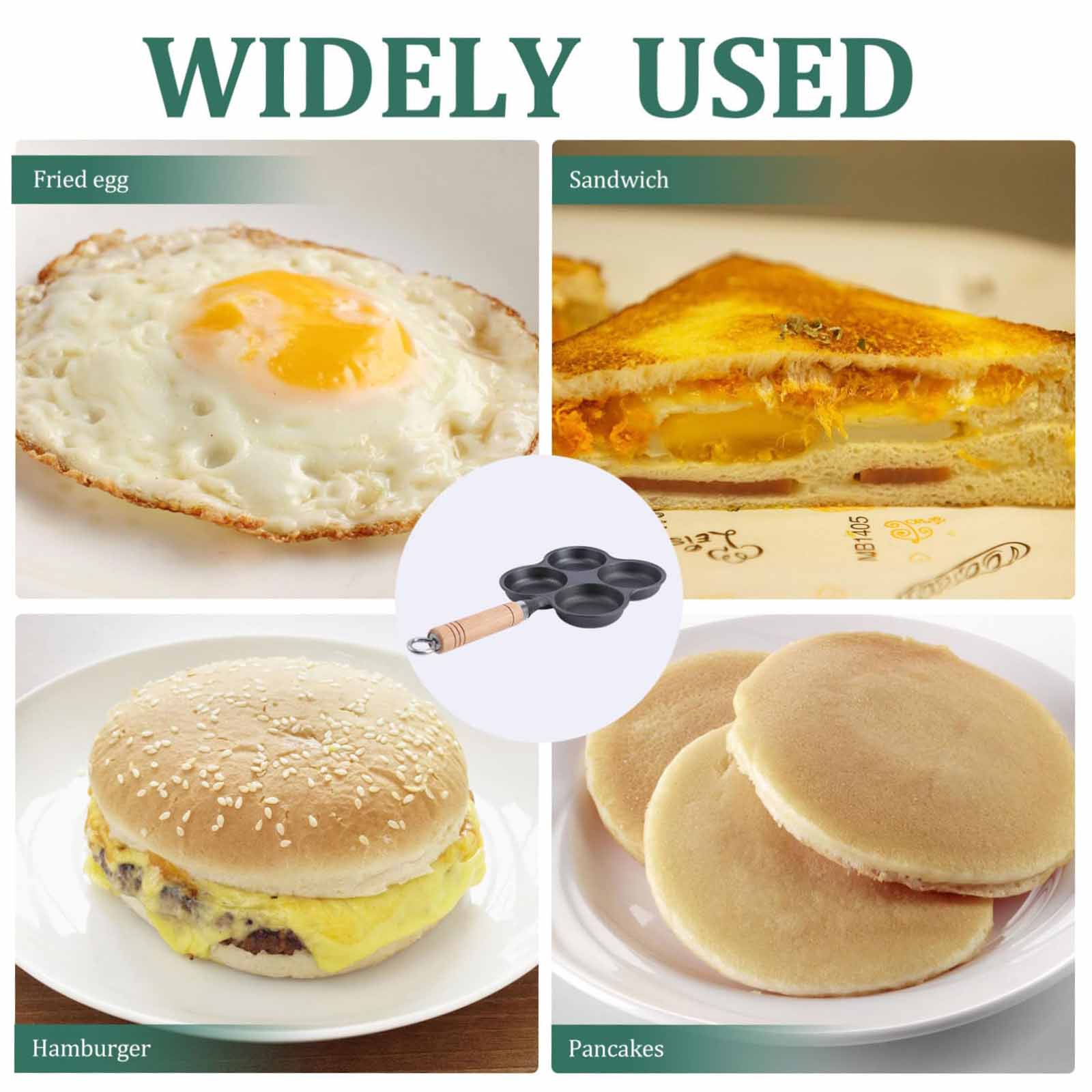 4 Cup Cast Iron Egg Frying Pan Divided Egg Skillet Pan Fried Egg Pan Cooker Pancake Egg Fryer V324-WD-EGGFRYPAN4P