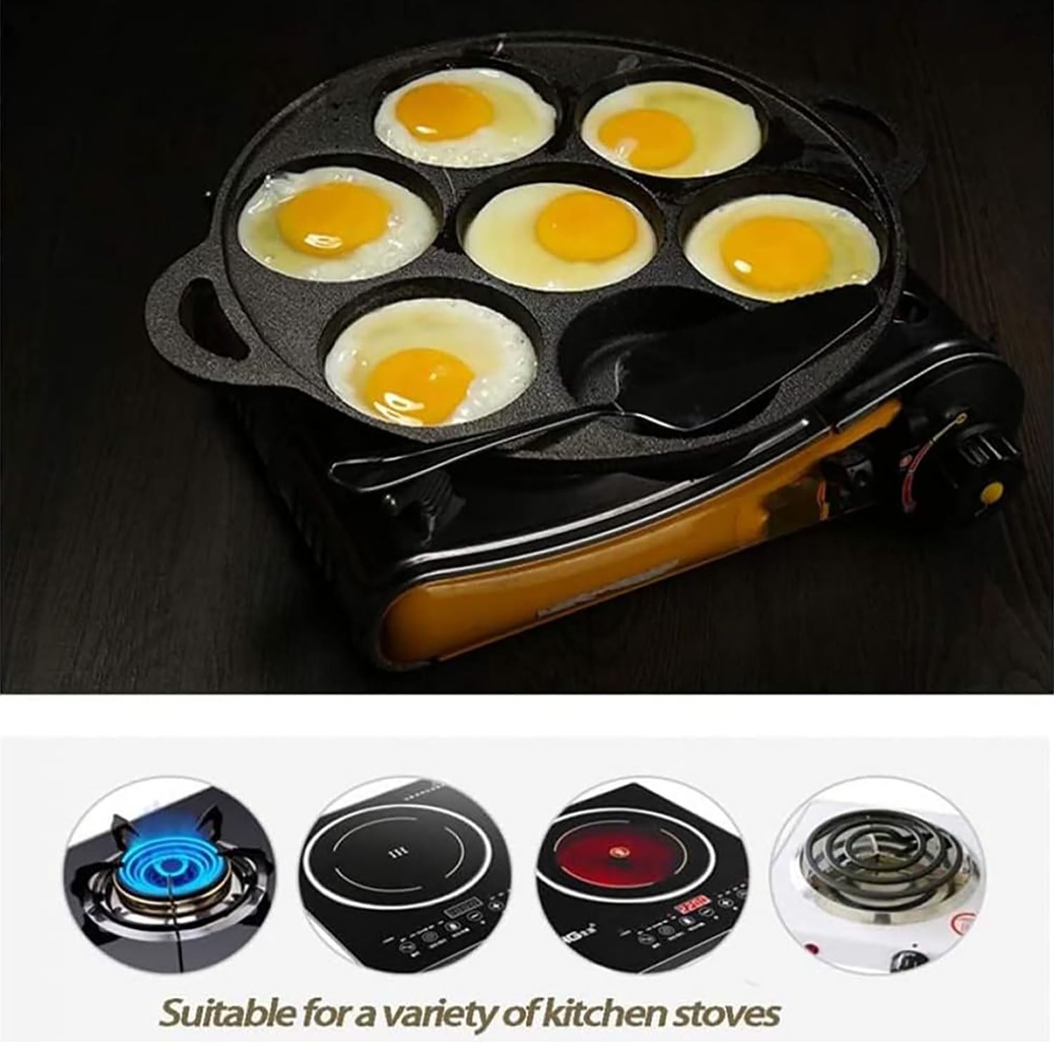 7 Cup Cast Iron Egg Frying Pan Divided Egg Skillet Pan Fried Egg Pan Cooker Pancake Egg Fryer V324-WD-EGGFRYPAN7P