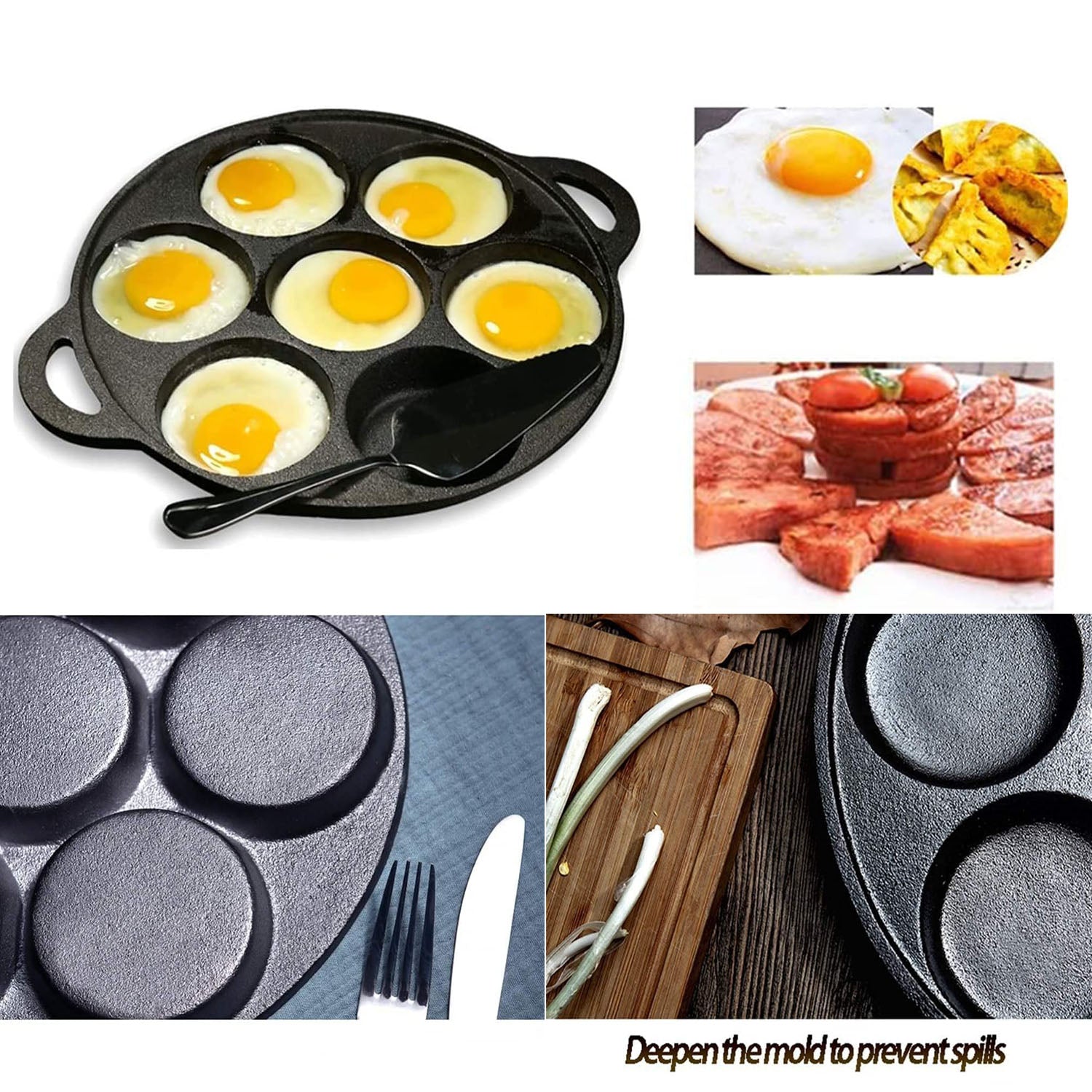 7 Cup Cast Iron Egg Frying Pan Divided Egg Skillet Pan Fried Egg Pan Cooker Pancake Egg Fryer V324-WD-EGGFRYPAN7P