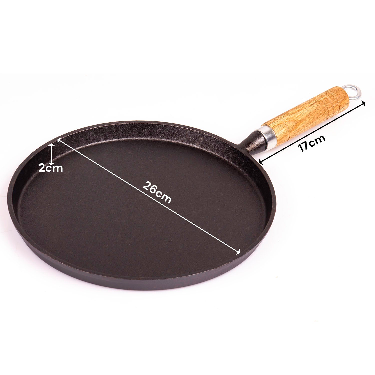 Pre-Seasoned 26cm Cast Iron Fry Pan Cookware Heat-Resistant Wooden Handle V324-WD-FRYPAN26CM