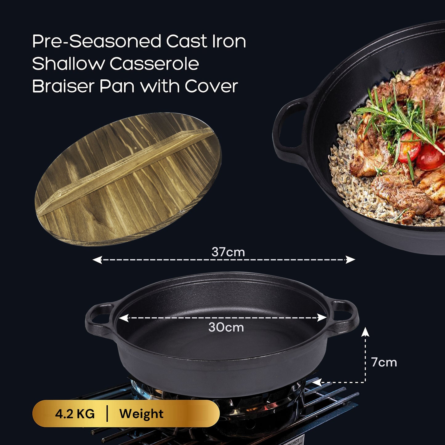 30cm Cast Iron Dutch Oven With Handles Lid Cast Iron Skillet Braising Pan For Casserole Dish Crock Pot Stewpan V324-WD-HIFRYPAN30CM