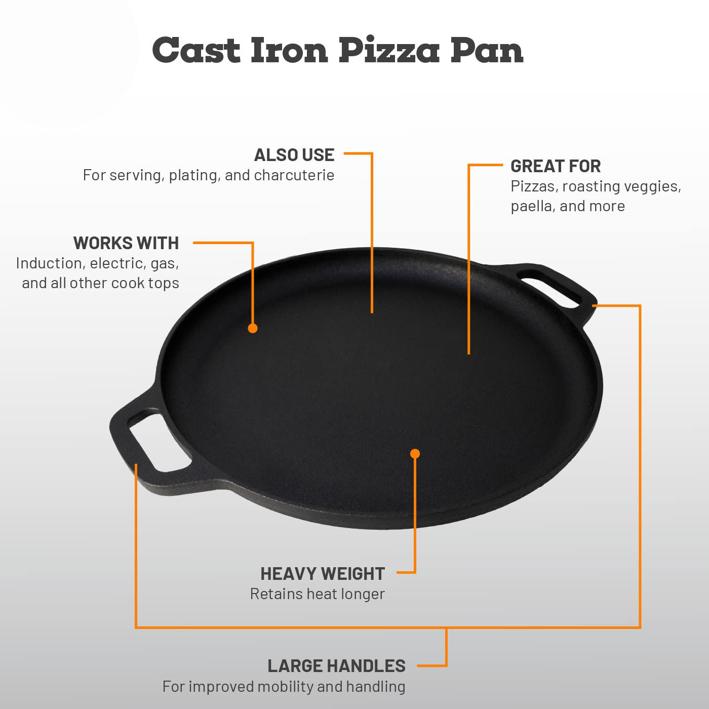 13.5" 35cm Pre-Seasoned Cast Iron Pizza Baking Pan Cooking Griddle Stove Oven Grill Campfire V324-WD-LOFRYPAN35CM