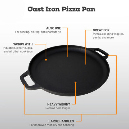 13.5" 35cm Pre-Seasoned Cast Iron Pizza Baking Pan Cooking Griddle Stove Oven Grill Campfire V324-WD-LOFRYPAN35CM