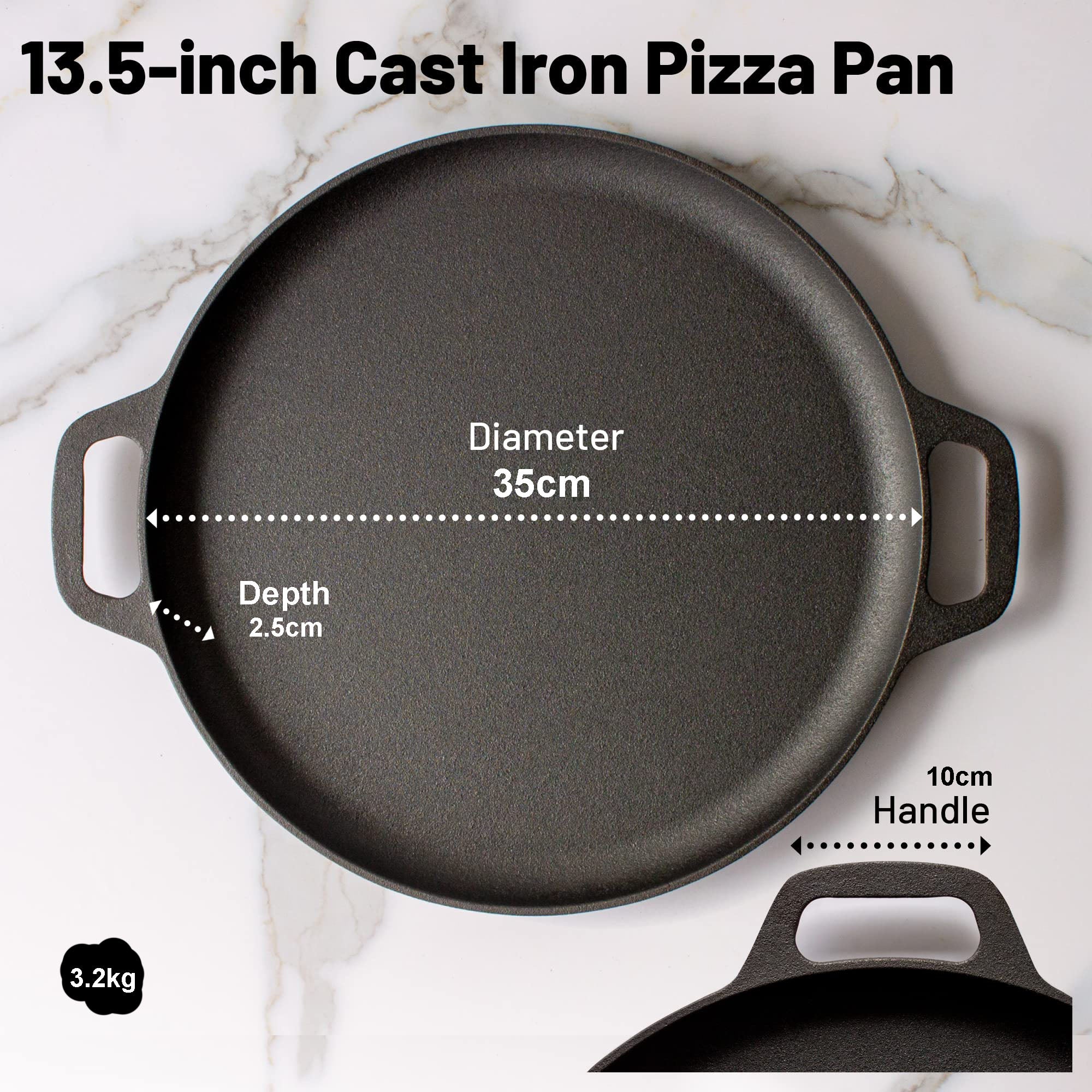 13.5" 35cm Pre-Seasoned Cast Iron Pizza Baking Pan Cooking Griddle Stove Oven Grill Campfire V324-WD-LOFRYPAN35CM