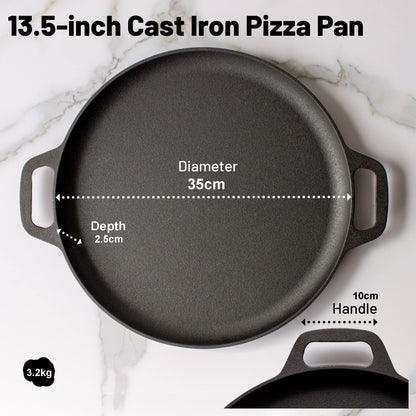 13.5" 35cm Pre-Seasoned Cast Iron Pizza Baking Pan Cooking Griddle Stove Oven Grill Campfire V324-WD-LOFRYPAN35CM