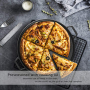 13.5" 35cm Pre-Seasoned Cast Iron Pizza Baking Pan Cooking Griddle Stove Oven Grill Campfire V324-WD-LOFRYPAN35CM
