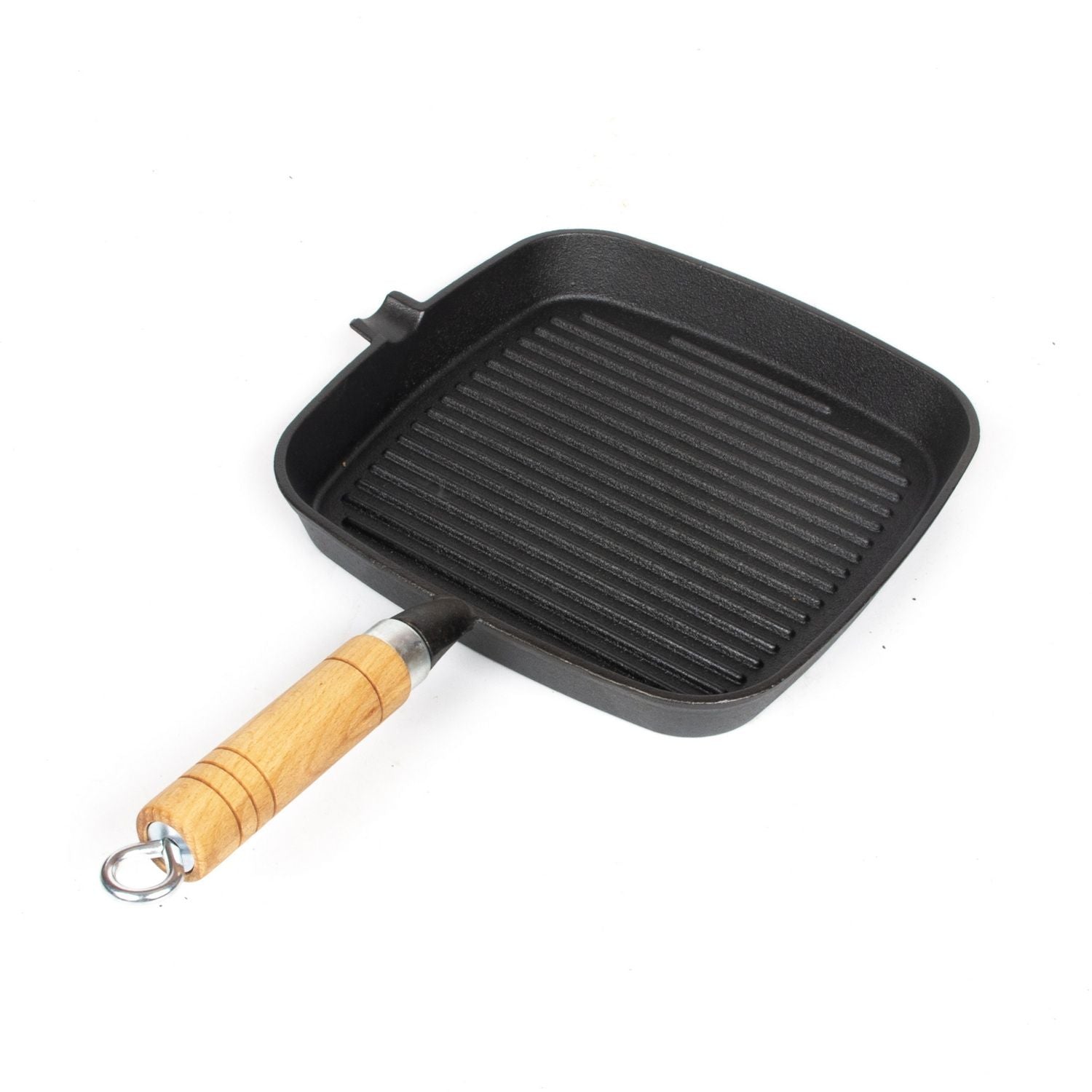 Premium Cast Iron Grill Pan 22cm Square Pre-Seasoned BBQ Steak Fry Pan Wooden Handle V324-WD-STEAKFRYPAN24CM