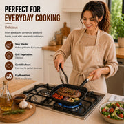 Premium Cast Iron Grill Pan 22cm Square Pre-Seasoned BBQ Steak Fry Pan Wooden Handle V324-WD-STEAKFRYPAN24CM