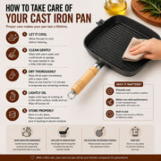 Premium Cast Iron Grill Pan 22cm Square Pre-Seasoned BBQ Steak Fry Pan Wooden Handle V324-WD-STEAKFRYPAN24CM