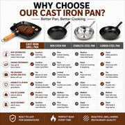 Premium Cast Iron Grill Pan 22cm Square Pre-Seasoned BBQ Steak Fry Pan Wooden Handle V324-WD-STEAKFRYPAN24CM