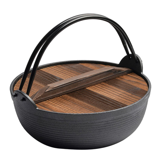 29cm Cast Iron Sukiyaki Iron Pot Japanese Shabu Shabu Pot Pan Stockpot Wooden Lid Home Camping Picnic V324-WD-SXSOUPPOT29CM