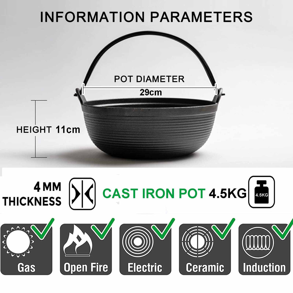 29cm Cast Iron Sukiyaki Iron Pot Japanese Shabu Shabu Pot Pan Stockpot Wooden Lid Home Camping Picnic V324-WD-SXSOUPPOT29CM