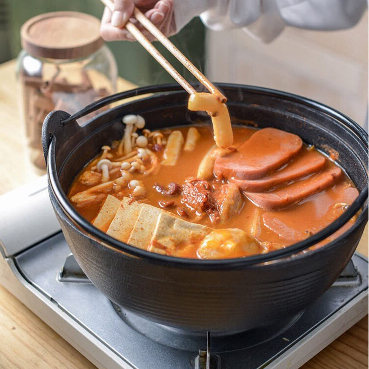 29cm Cast Iron Sukiyaki Iron Pot Japanese Shabu Shabu Pot Pan Stockpot Wooden Lid Home Camping Picnic V324-WD-SXSOUPPOT29CM