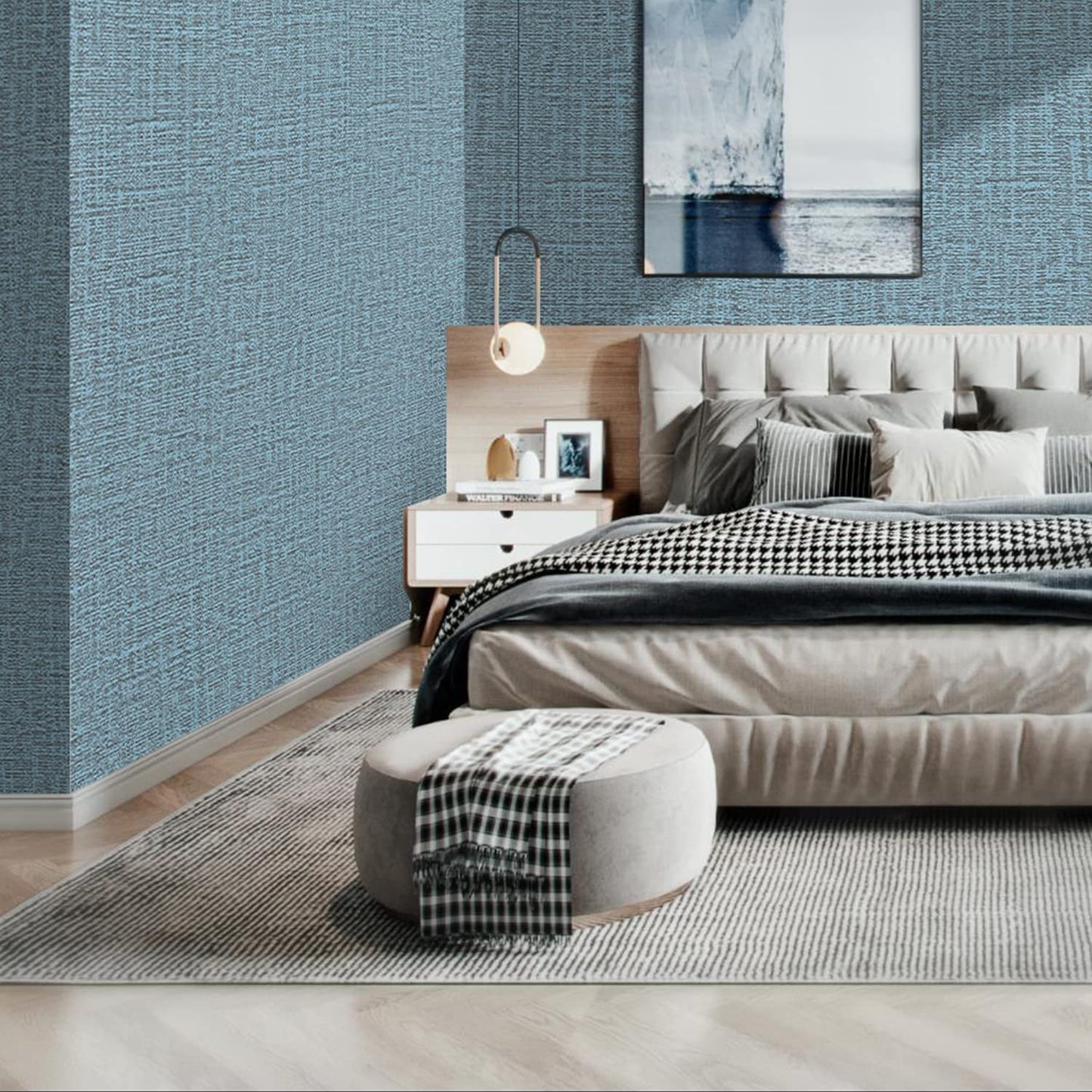 61cm x 10m Green Wallpaper Decor Faux Grasscloth Paper Wall Paper Self Adhesive Removable Blue V324-WPBLUE-10M