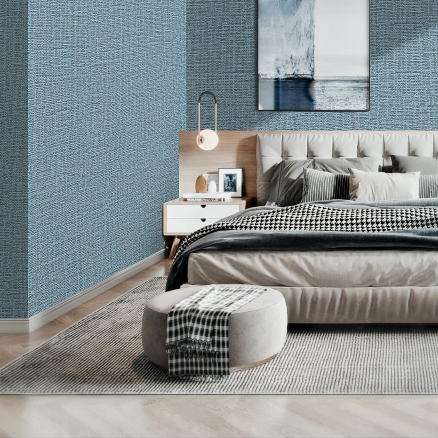 61cm x 10m Green Wallpaper Decor Faux Grasscloth Paper Wall Paper Self Adhesive Removable Blue V324-WPBLUE-10M