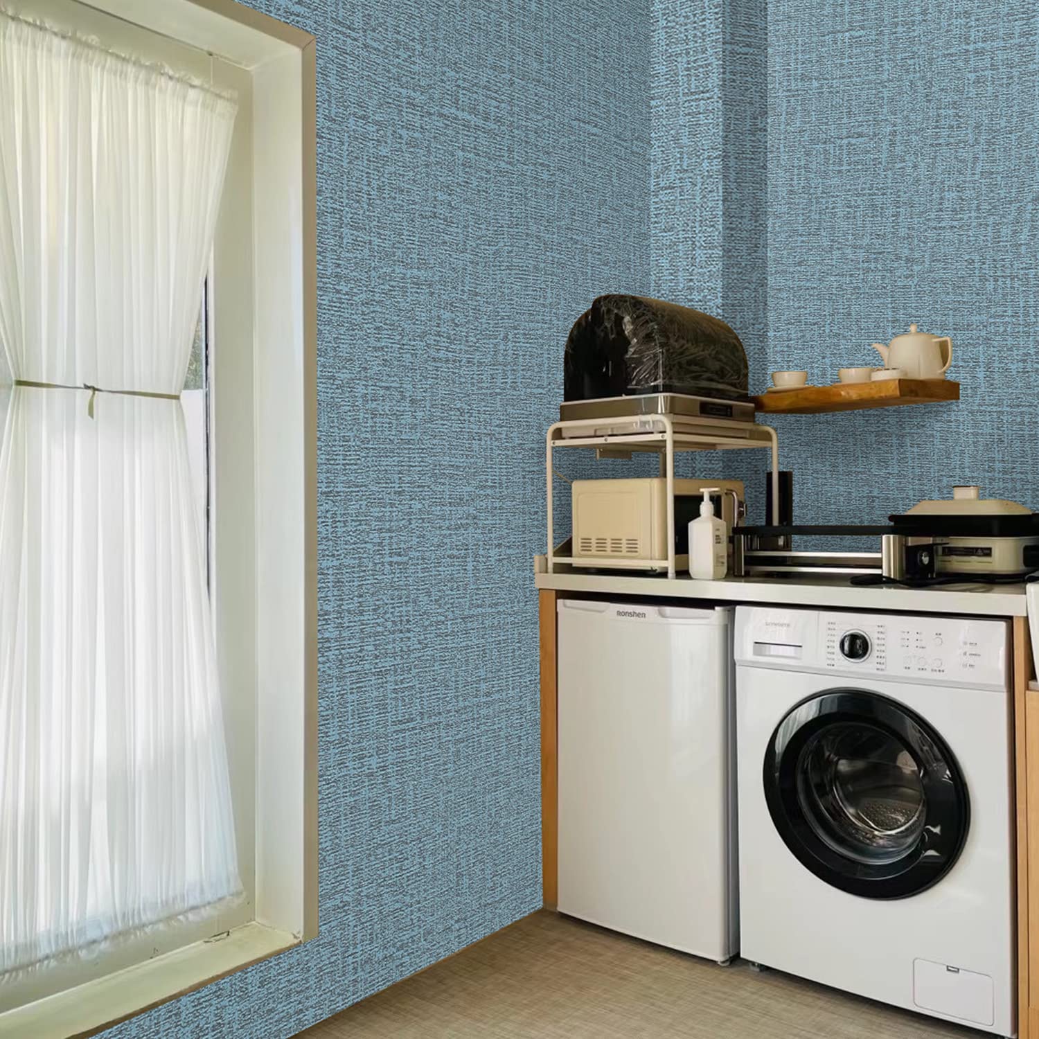 61cm x 10m Green Wallpaper Decor Faux Grasscloth Paper Wall Paper Self Adhesive Removable Blue V324-WPBLUE-10M