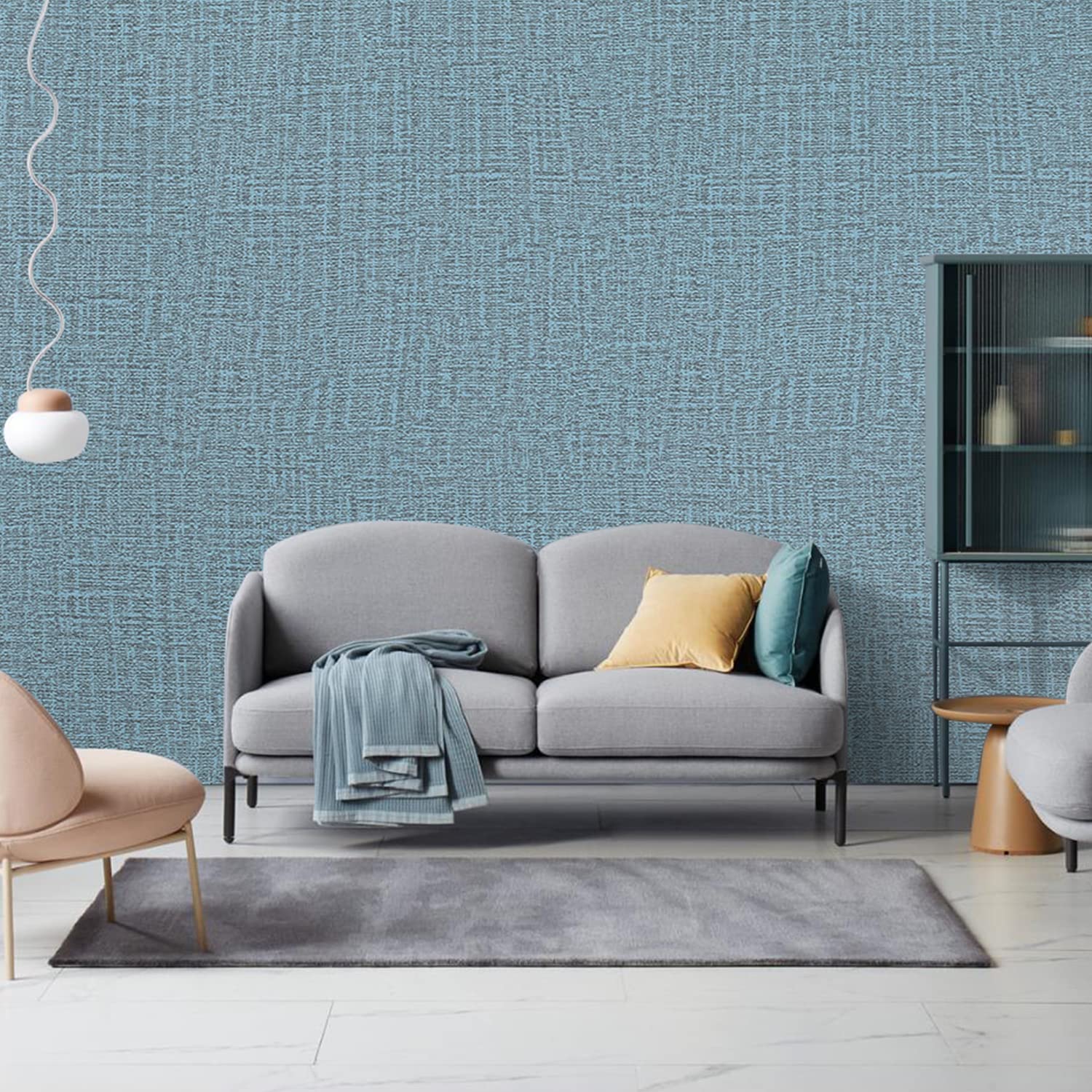 61cm x 10m Green Wallpaper Decor Faux Grasscloth Paper Wall Paper Self Adhesive Removable Blue V324-WPBLUE-10M