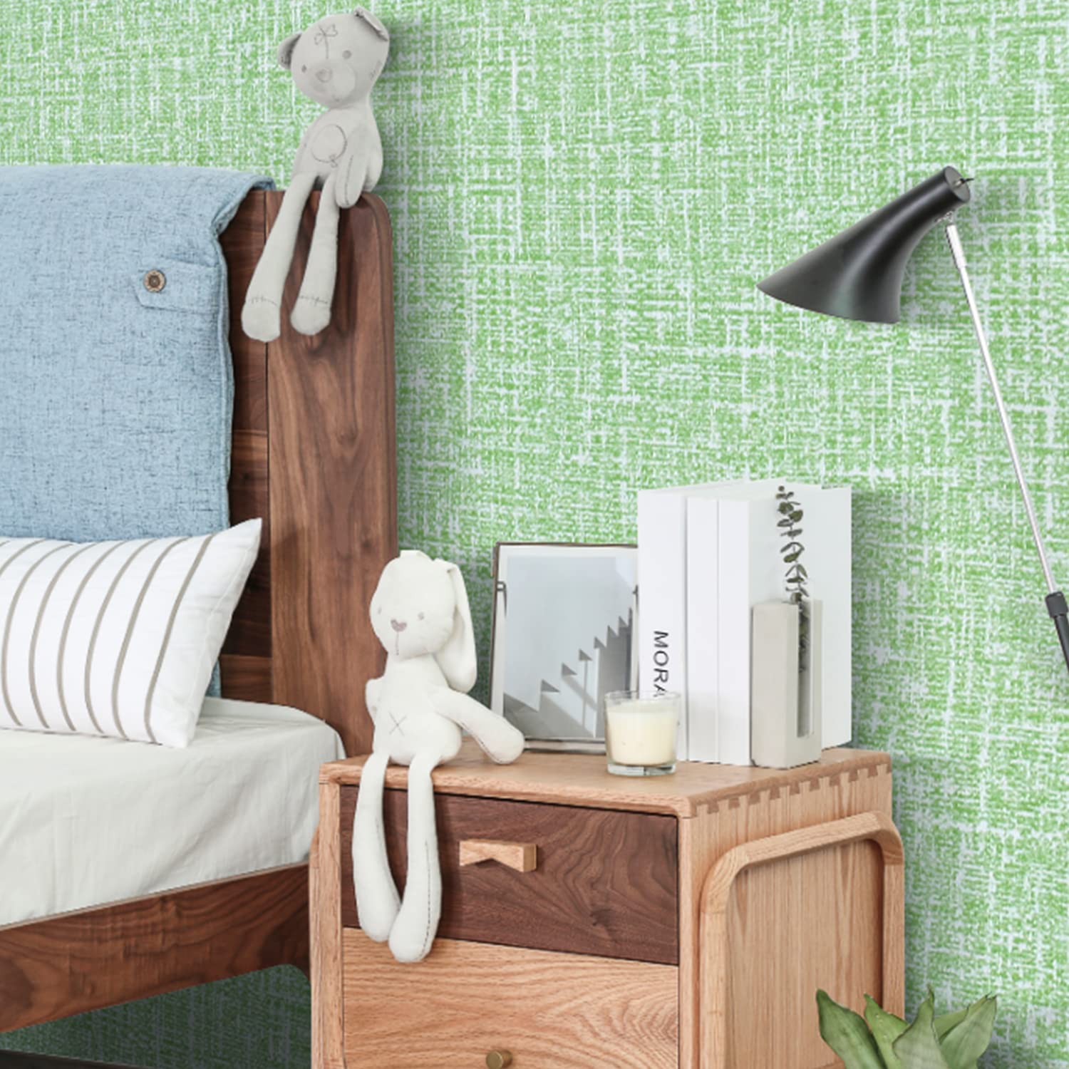 61cm x 10m Green Wallpaper Decor Faux Grasscloth Paper Wall Paper Self Adhesive Removable V324-WPGREEN-10M