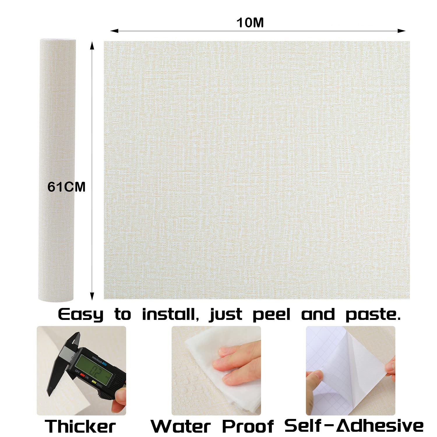 61cm x 10m beige Wallpaper Decor Faux Grasscloth Paper Wall Paper Self Adhesive Removable V324-WPKHAKI-10M