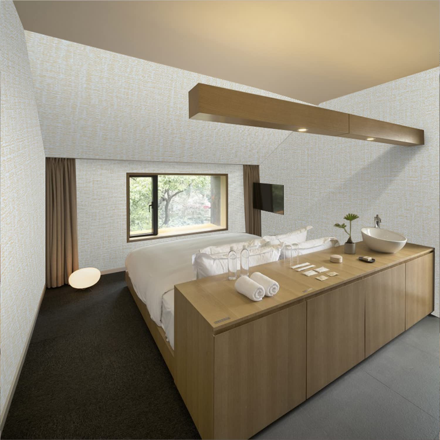 61cm x 10m beige Wallpaper Decor Faux Grasscloth Paper Wall Paper Self Adhesive Removable V324-WPKHAKI-10M