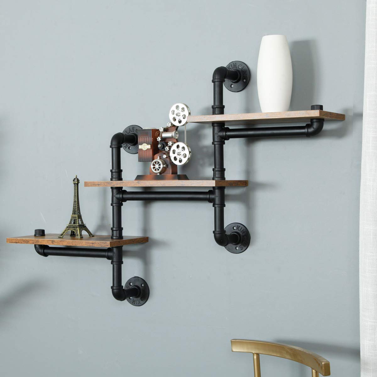 Industrial Pipe Shelving Pipe Shelves Wall Mounted Decor Floating Shelves Retro Rustic Shelf for Bar Kitchen V324-WRACK-3LTPZ
