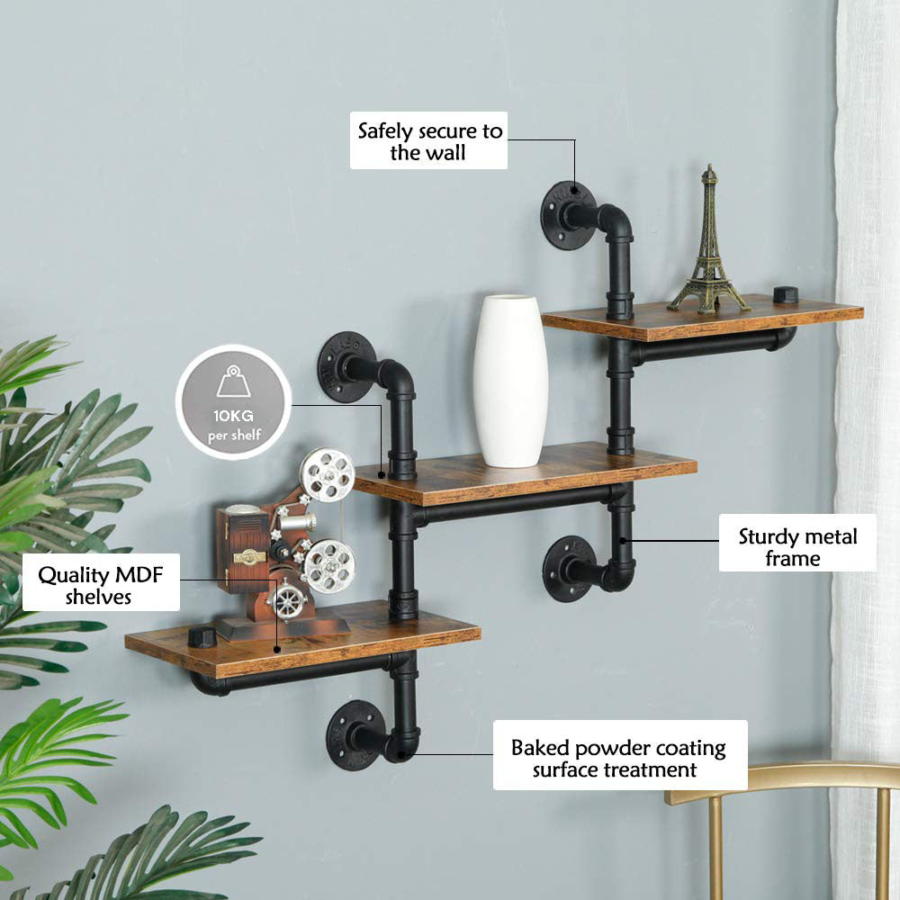 Industrial Pipe Shelving Pipe Shelves Wall Mounted Decor Floating Shelves Retro Rustic Shelf for Bar Kitchen V324-WRACK-3LTPZ