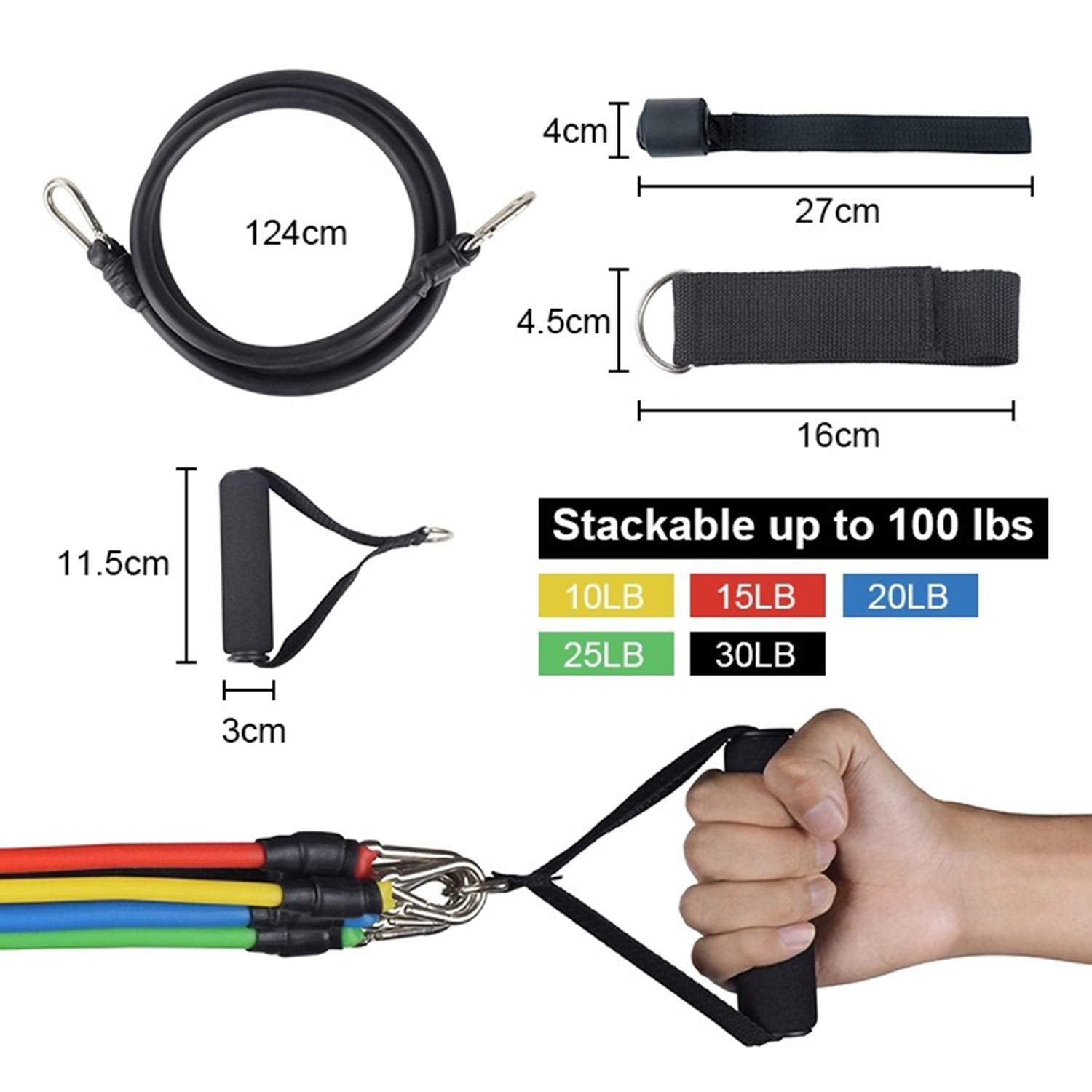 11 Pack Resistance Bands Stackable Exercise Bands Home Workouts Physical Therapy Gym Training V324-YBAND-11PC