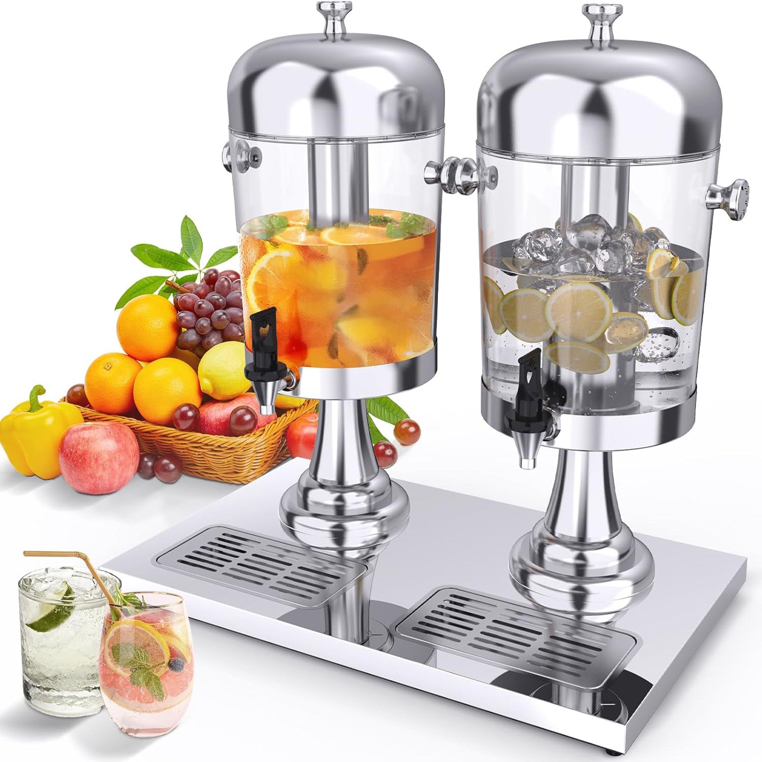 16L Commercial Restaurant Buffet Beverage Juice Beverage Dispenser Drink Container Gold V324-YJB2TANK-16LSIL
