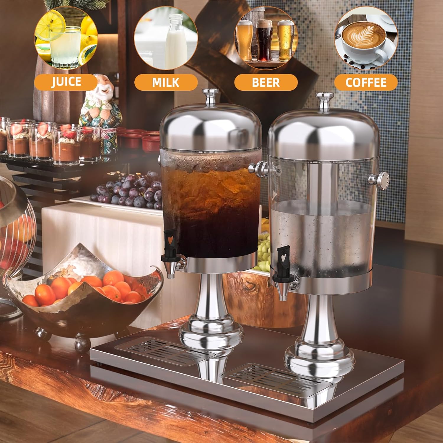 16L Commercial Restaurant Buffet Beverage Juice Beverage Dispenser Drink Container Gold V324-YJB2TANK-16LSIL