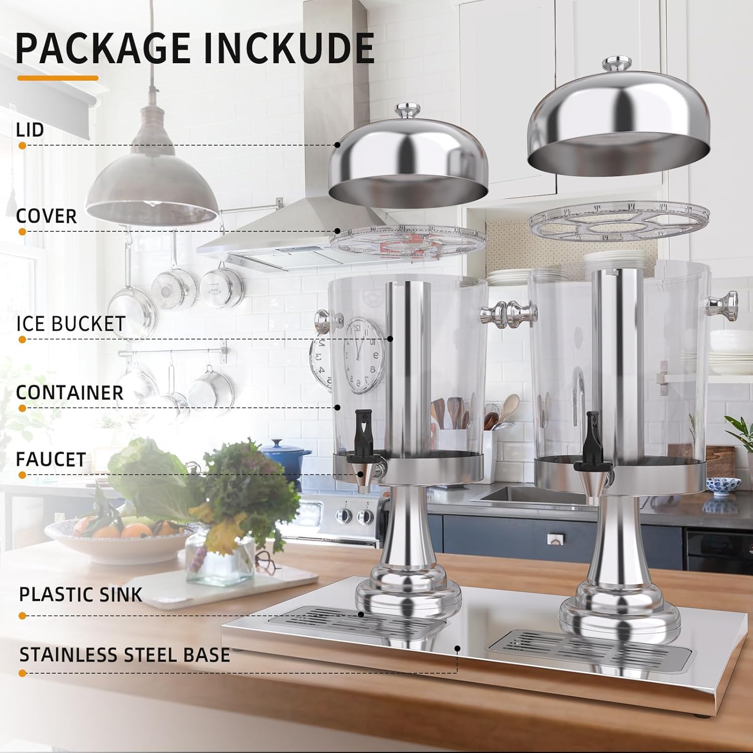 16L Commercial Restaurant Buffet Beverage Juice Beverage Dispenser Drink Container Gold V324-YJB2TANK-16LSIL