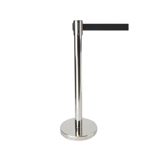 Retractable Queue Crowd Control Barriers | Silver Pole Black Belt V337-CROW-R