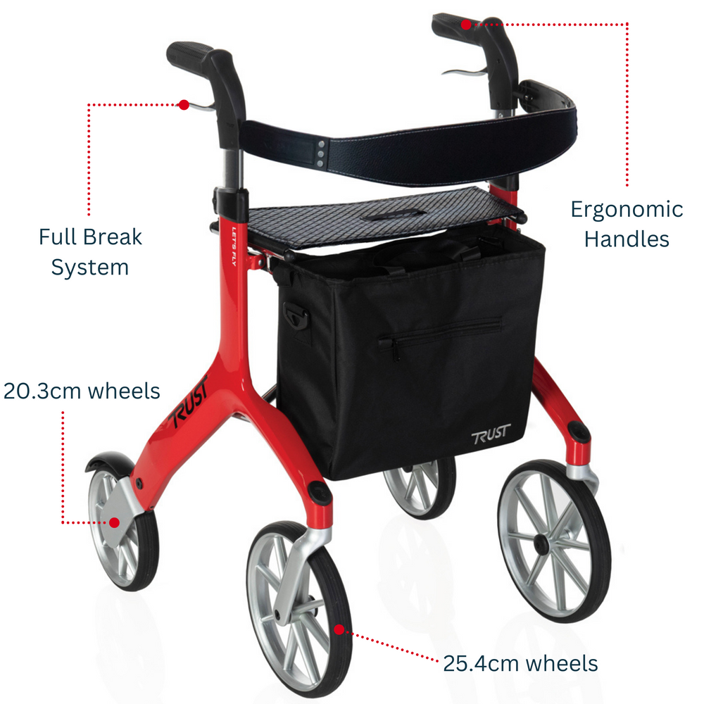 Let's Fly Mobility Rollator Wheelie Walker - Red V346-RED735003688