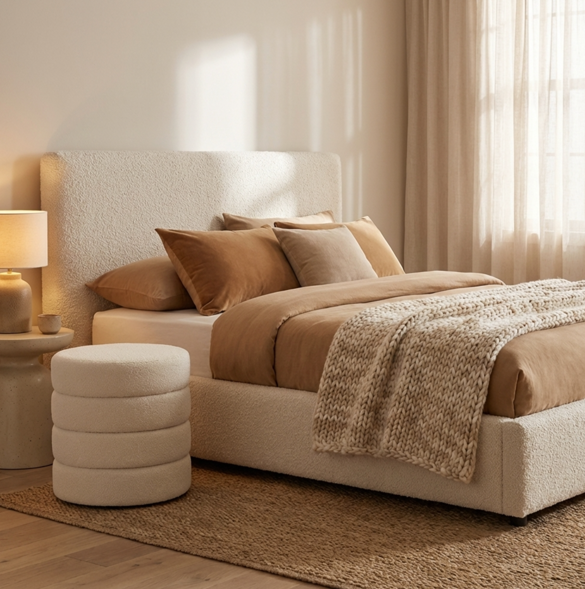 Interior Ave - Cleo White Boucle Ottoman V355-IA-10-W