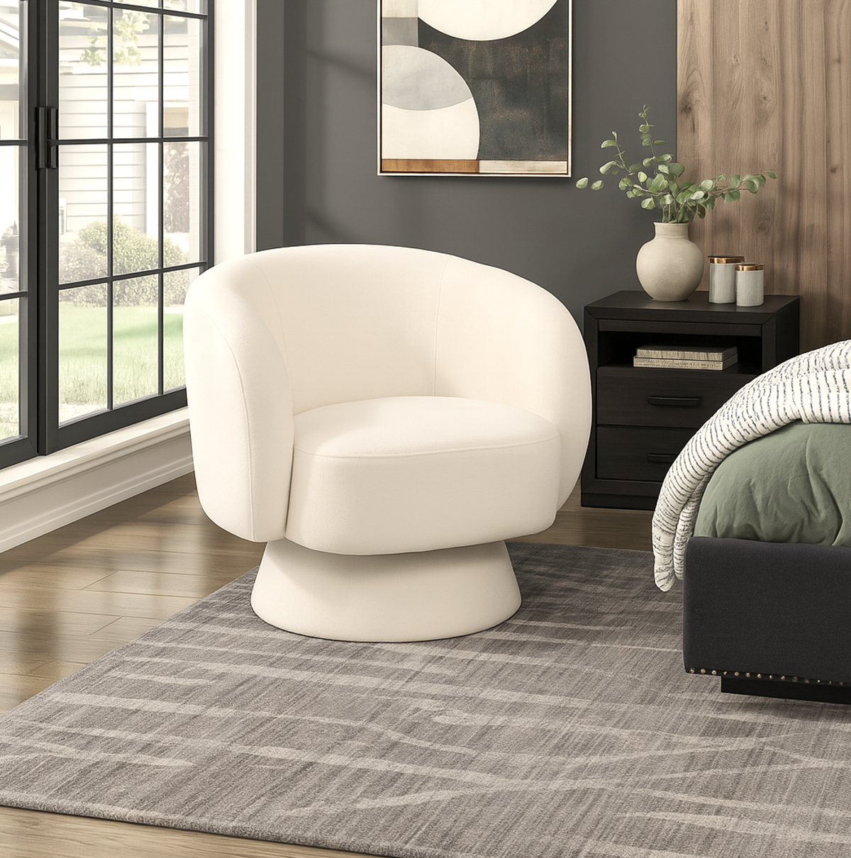 Interior Ave - Celine Swivel Armchair - Chenille Pearl White V355-IA-AC-CW