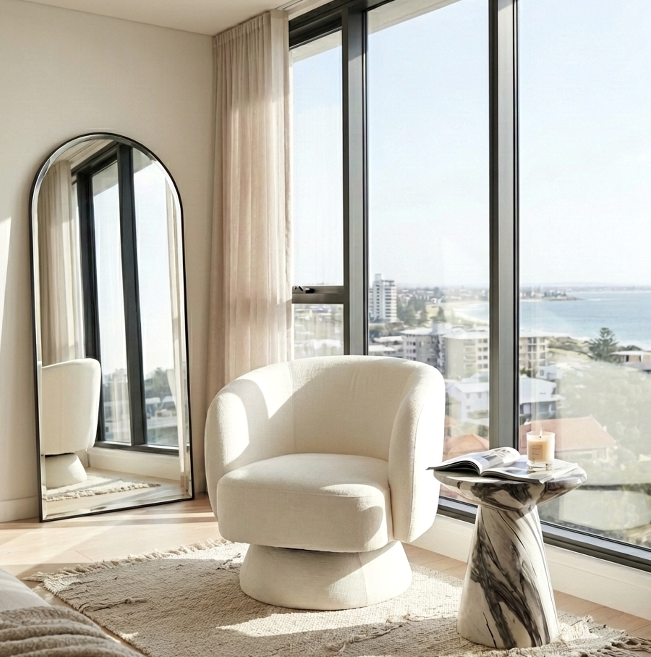 Interior Ave - Celine Swivel Armchair - Chenille Pearl White V355-IA-AC-CW