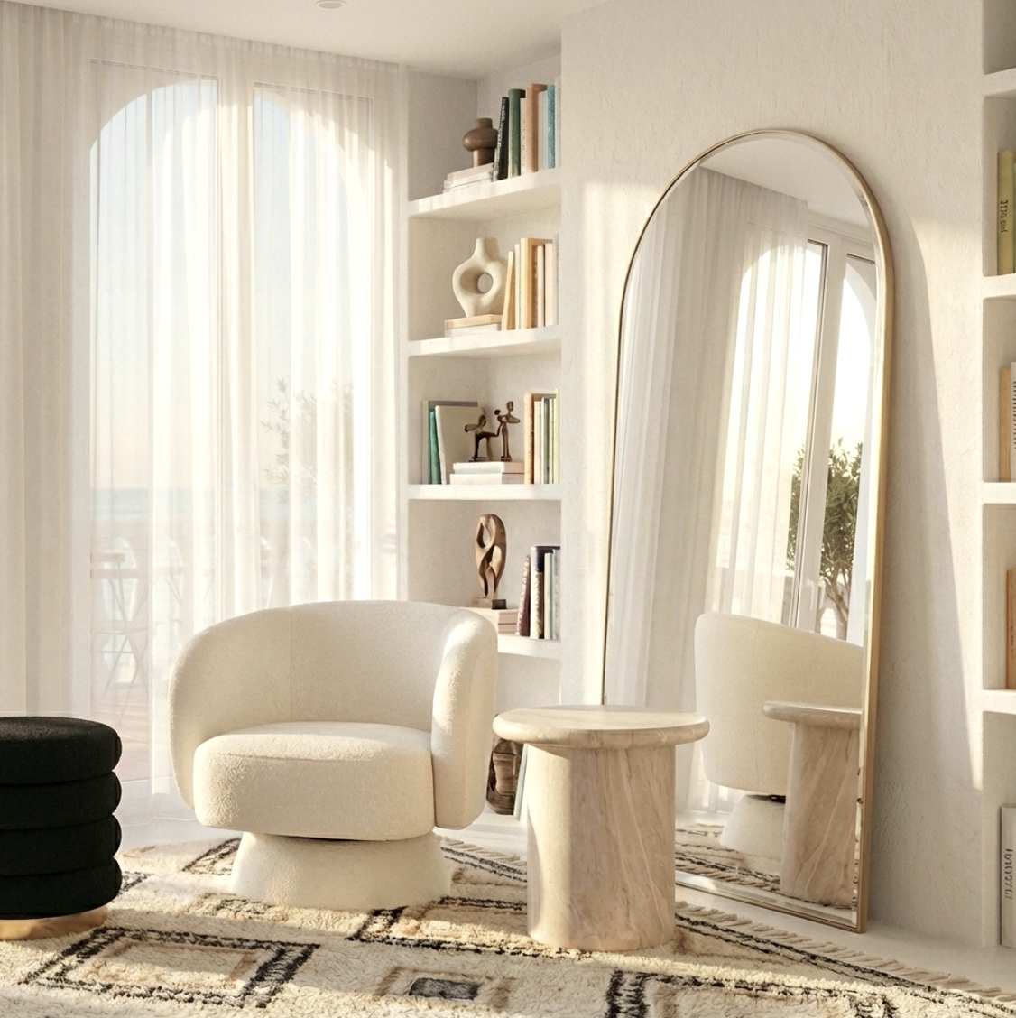 Interior Ave - Celine Swivel Armchair - Chenille Pearl White V355-IA-AC-CW
