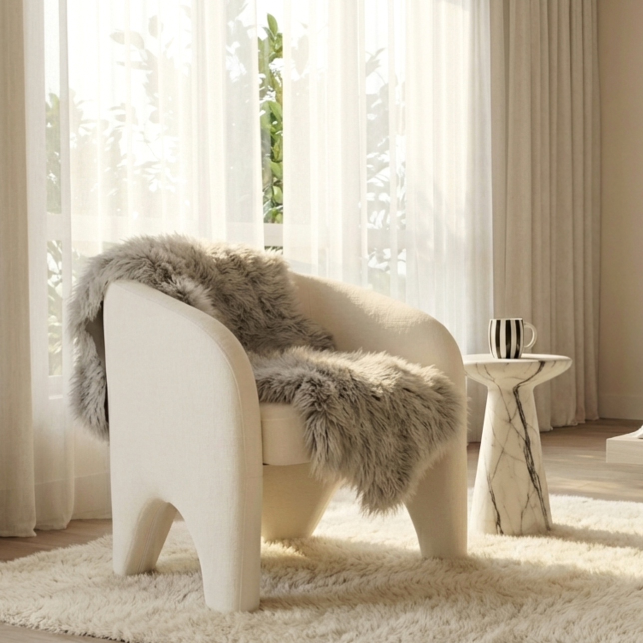 Interior Ave - Nova Sculptural Accent Chair - White Chenille V355-IA-AC-NW