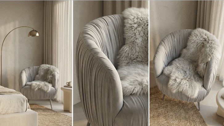 Interior Ave - Vespa Pleated Velvet Accent Chair - Pearl Grey V355-IA-AC-VG