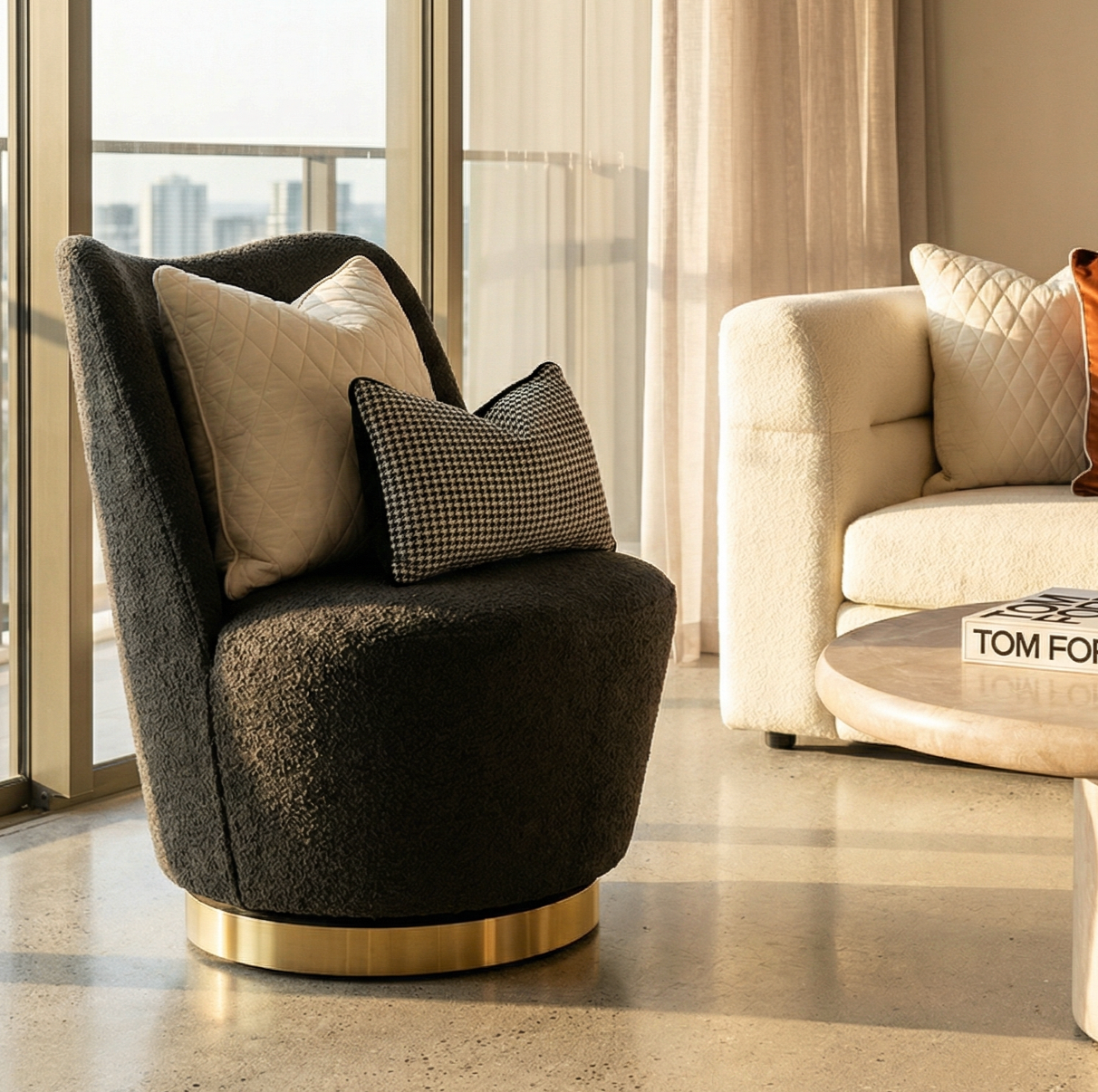 Interior Ave - Chateau Swivel Accent Chair - Charcoal Boucle V355-IA-ACC-CHS-CGY