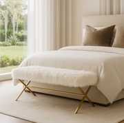 Interior Ave - Oxley Fur Bench - White & Gold V355-IA-B-OWG